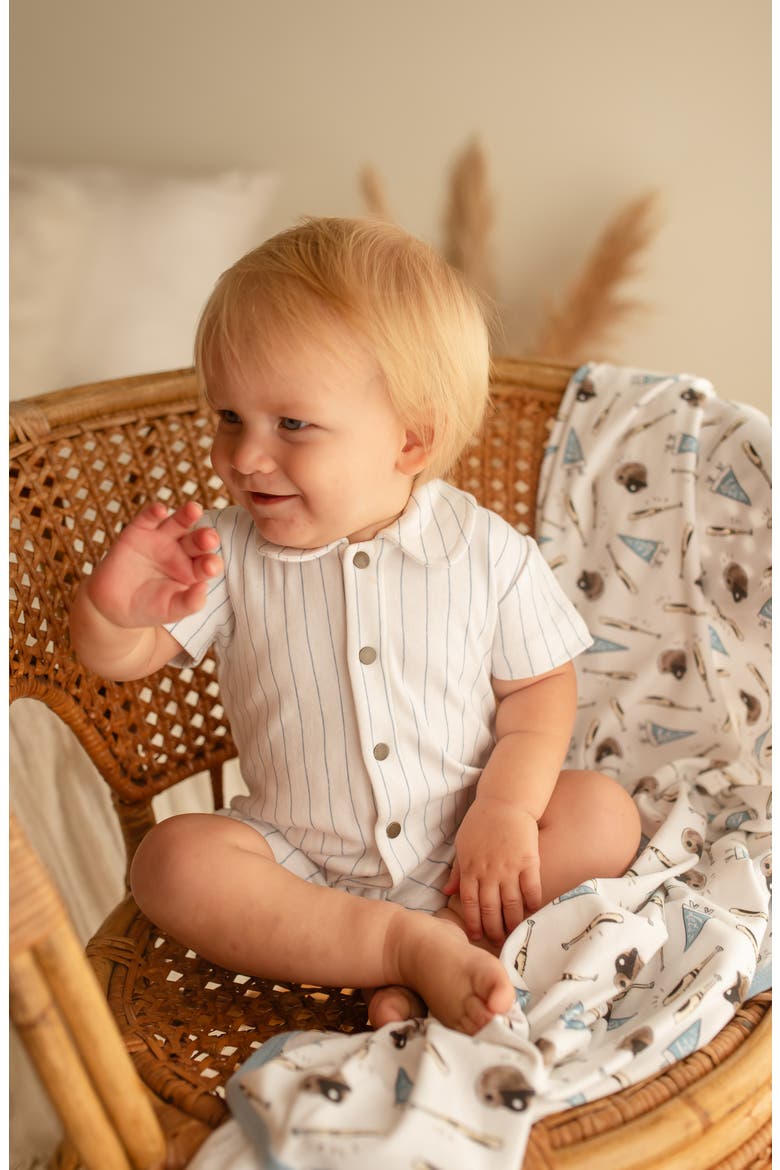 Pinstripe Organic Cotton Romper, Alternate, color, POOL PINSTRIPE