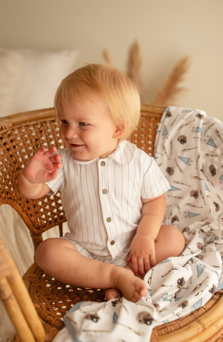 L'ovedbaby Pinstripe Organic Cotton Romper, Alternate, color, Pool Pinstripe