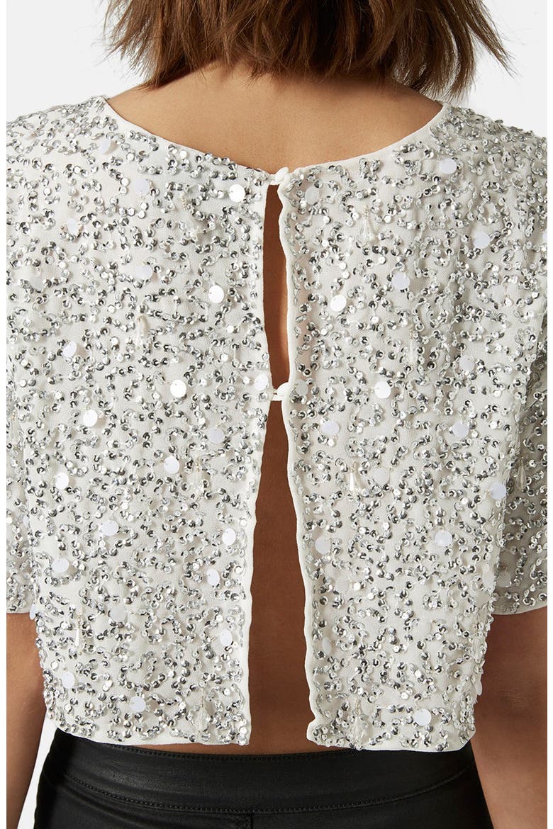 Sequin Crop Tee, Alternate, color, WHITE