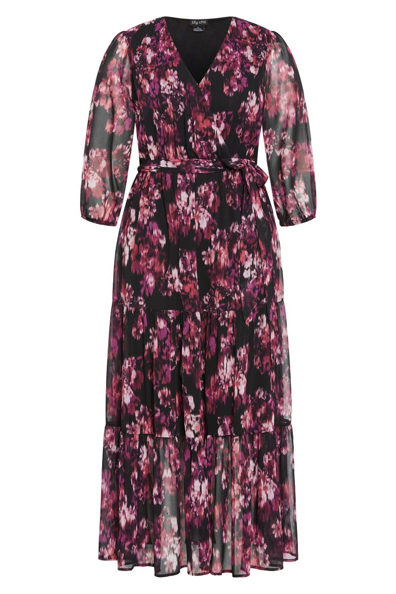 Monique Print Long Sleeve Faux Wrap Maxi Dress, Alternate, color, BLURRED BUD