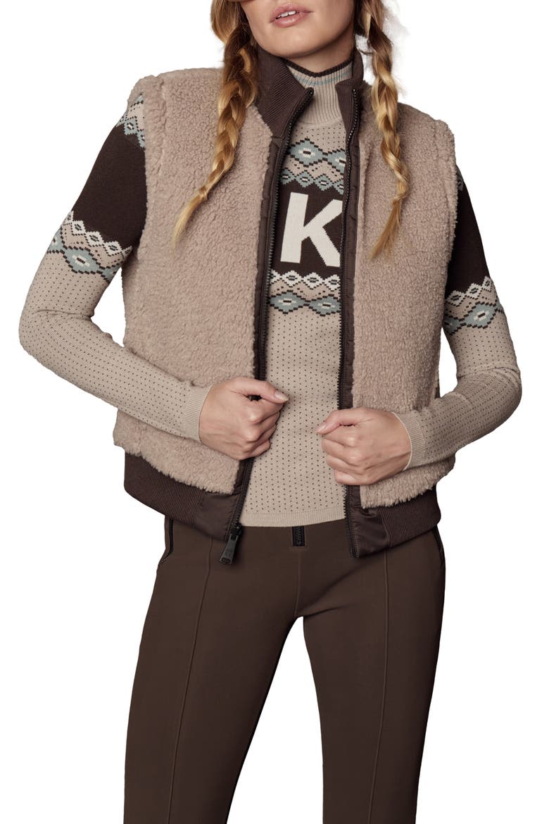Atlas Quilted & Faux Shearling Reversible Vest, Alternate, color, COFFEE/ STONE