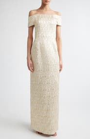 Emilia Wickstead Antep Metallic Jacquard Off the Shoulder Gown