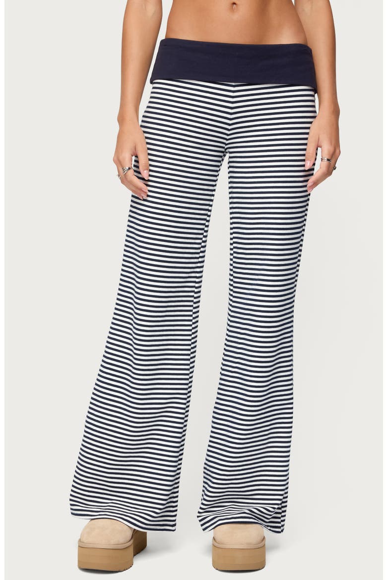Meggy Colorblock Stripe Foldover Pants, Main, color, NAVY-AND-WHITE
