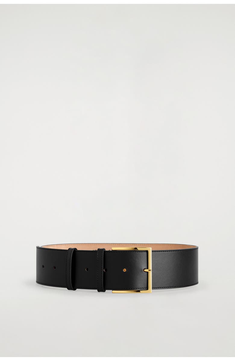 COS Low-waist Wide Leather Belt, Main, color, Black