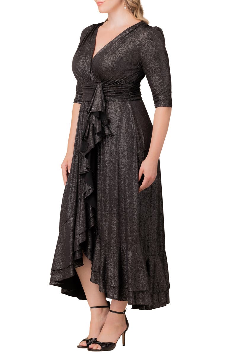 Kiyonna Glimmer Ruffle Gown, Alternate, color, Silver Starlight