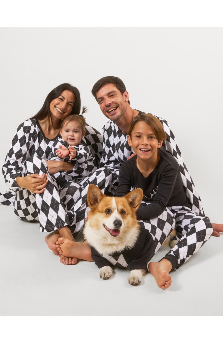 Leveret Kids Two-Piece Cotton Matching Family Holiday Pajamas, Argyles & Holiday Prints, Alternate, color, Argyle Black & White