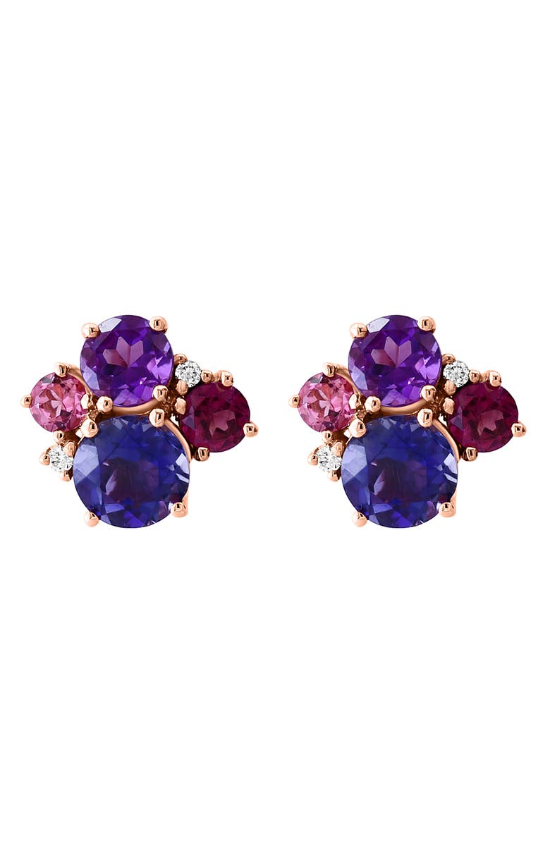 EFFY 14K Rose Gold Semiprecious Stone & Diamond Cluster Stud Earrings - 0.01ct., Alternate, color, Multi