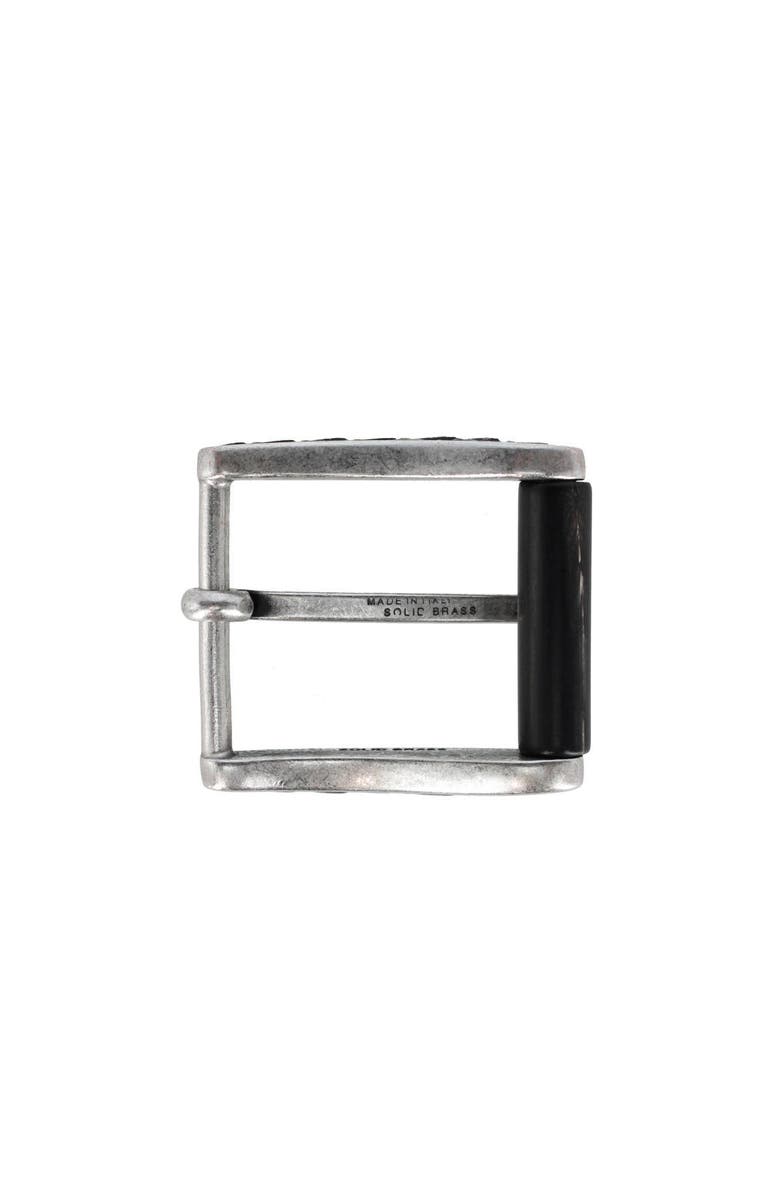 Trafalgar 35mm Italian Side Detailed Solid Brass with Black Stag Horn Roller Harness Belt Buckle, Alternate, color, English Silver