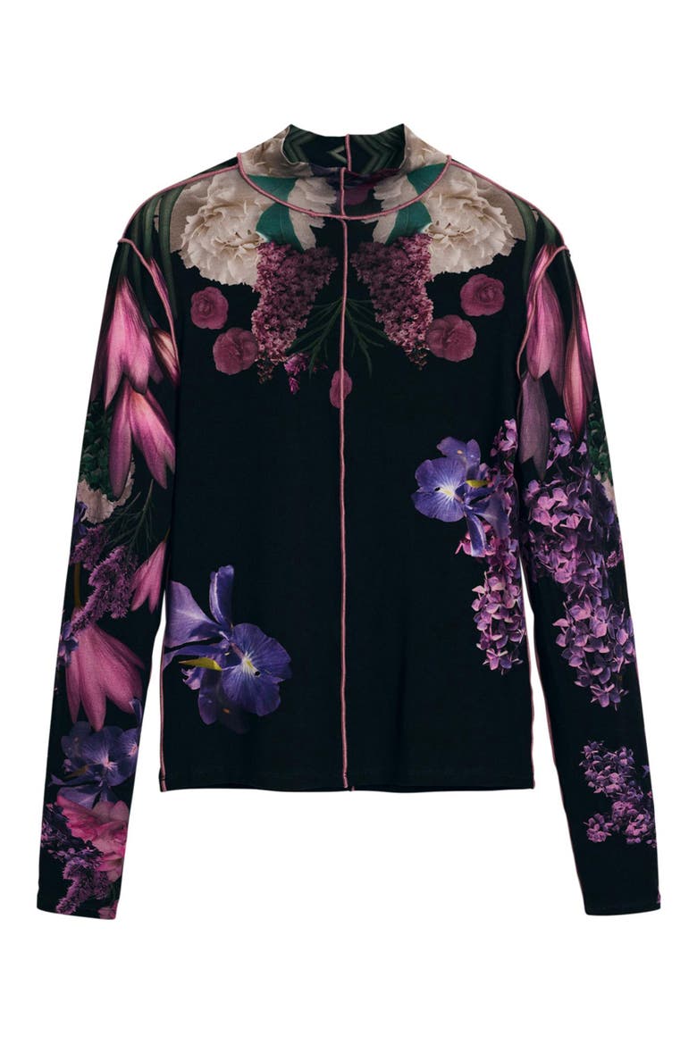 Long Sleeve Floral Top, Alternate, color, BLACK