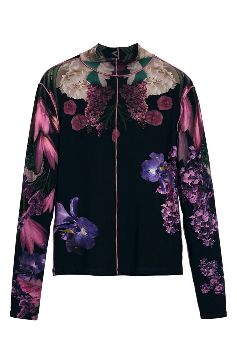 Desigual Long Sleeve Floral Top, Alternate, color, Black