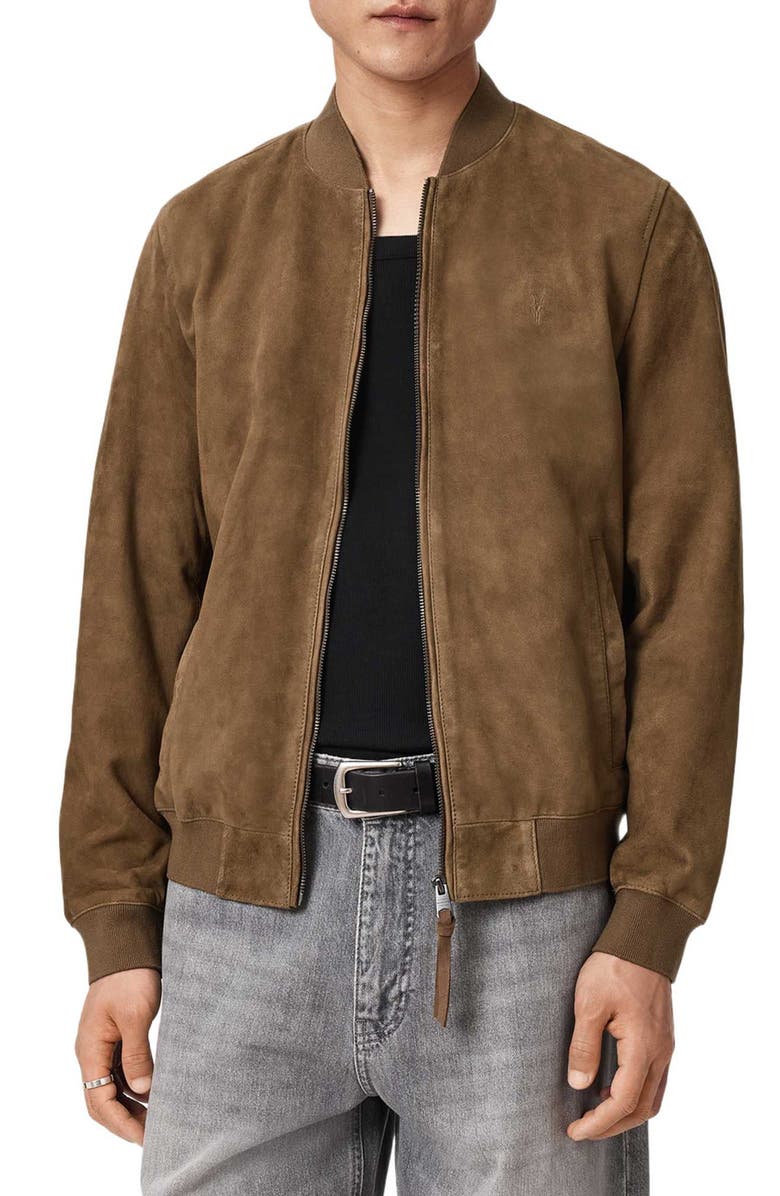 AllSaints Morten Suede Bomber Jacket, Alternate, color, Karoo Brown