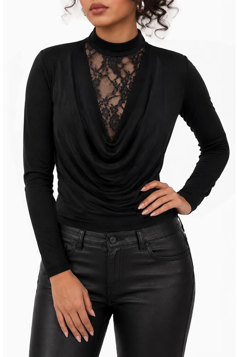 Garnet Lace Inset Cowl Neck Top, Main, color, BLACK