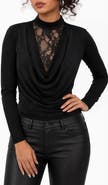 BY DESIGN Garnet Lace Inset Cowl Neck Top