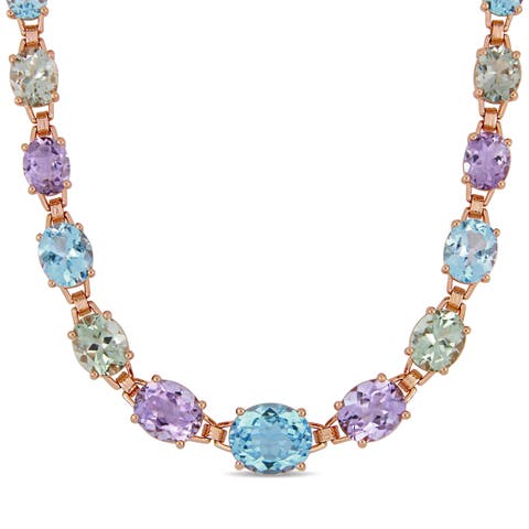 Gemstone Link Necklace Rose-Plated Silver