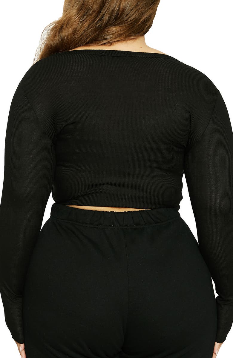 Naked Wardrobe x Lori Harvey Crewneck Long Sleeve Rib Crop Top, Alternate, color, 