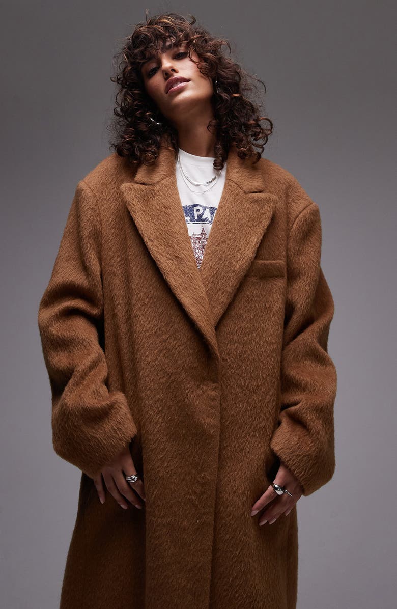 Topshop Brushed Faux Fur Longline Coat, Alternate, color,
