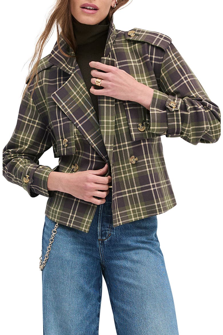 The Cropped Charles Plaid Trench Coat, Main, color, COUNTRYSIDE PLAID