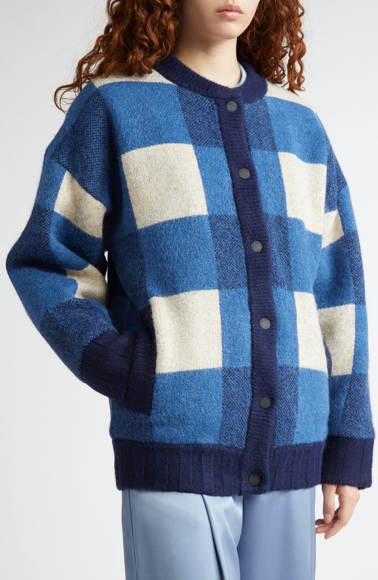 Stine Goya Gingham Check Knit Bomber Jacket, Alternate, color, Blue Gingham Check