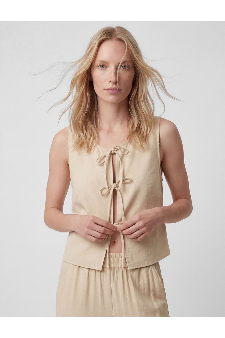 Sleeveless Tie Front Top, Alternate, color, BEIGE