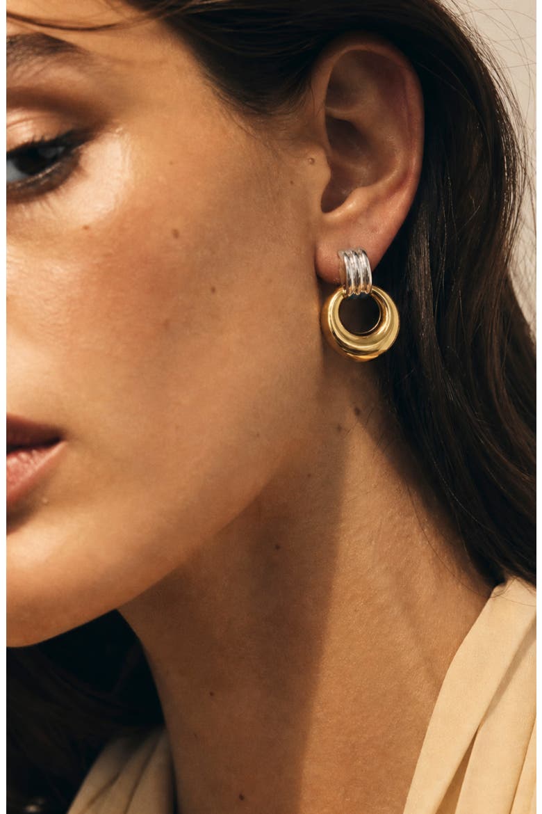 Ribbed Two-Tone Drop Earrings, Alternate, color, GOLD/ SILVER