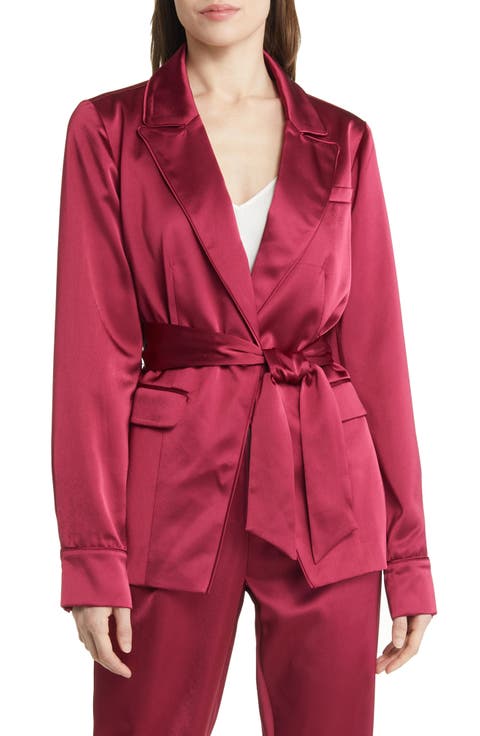 Havenn Tie Waist Satin Blazer