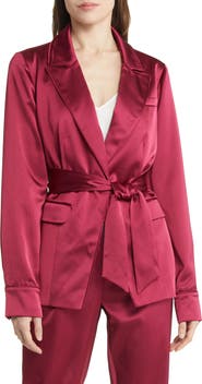 PAIGE Havenn Tie Waist Satin Blazer