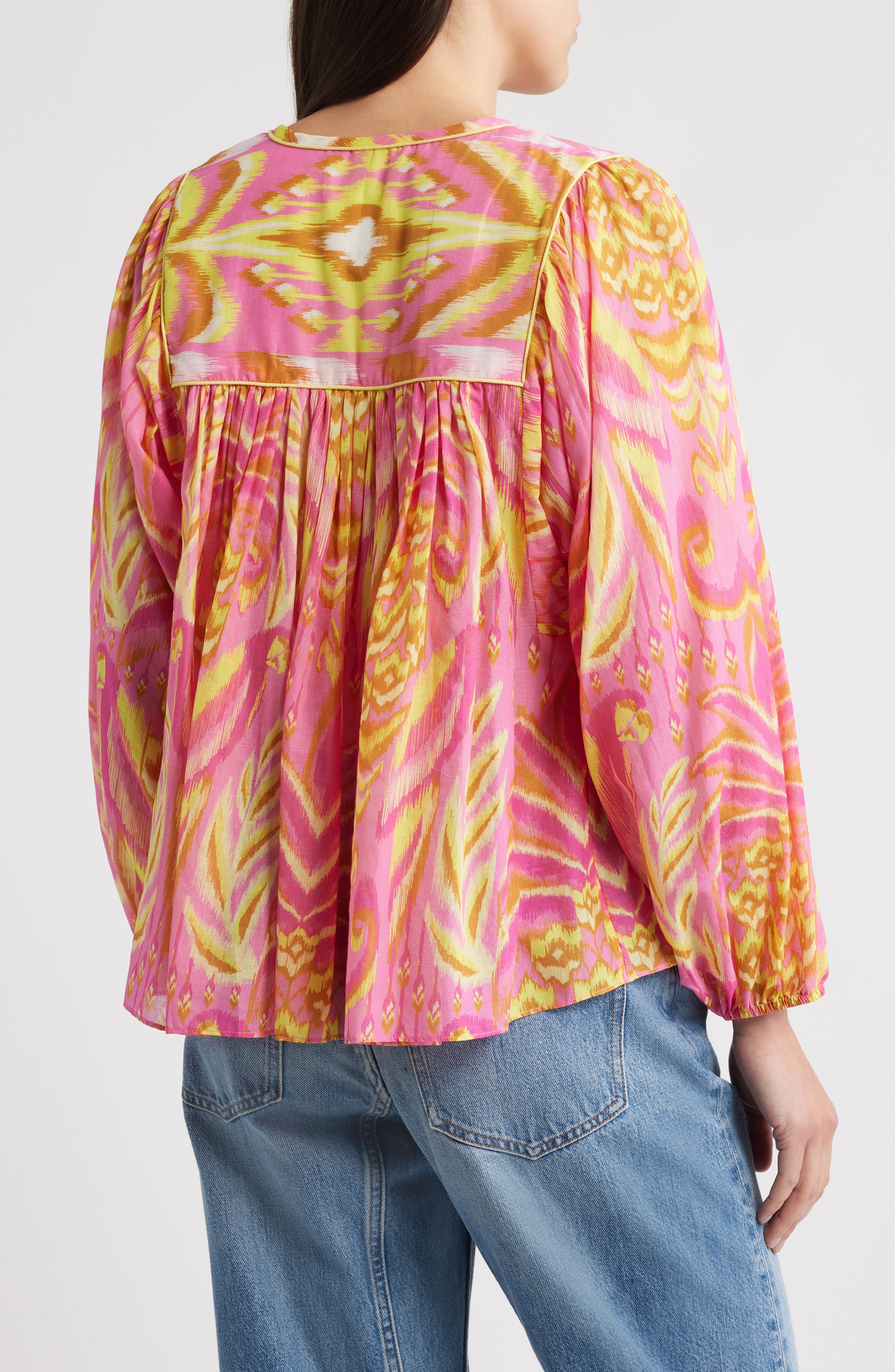Pineapple Tapestry Tie Neck Top - image 2