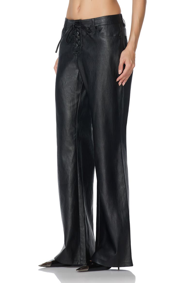 Lace Up Low Rise Flare Faux Leather Pants, Alternate, color, NOIR