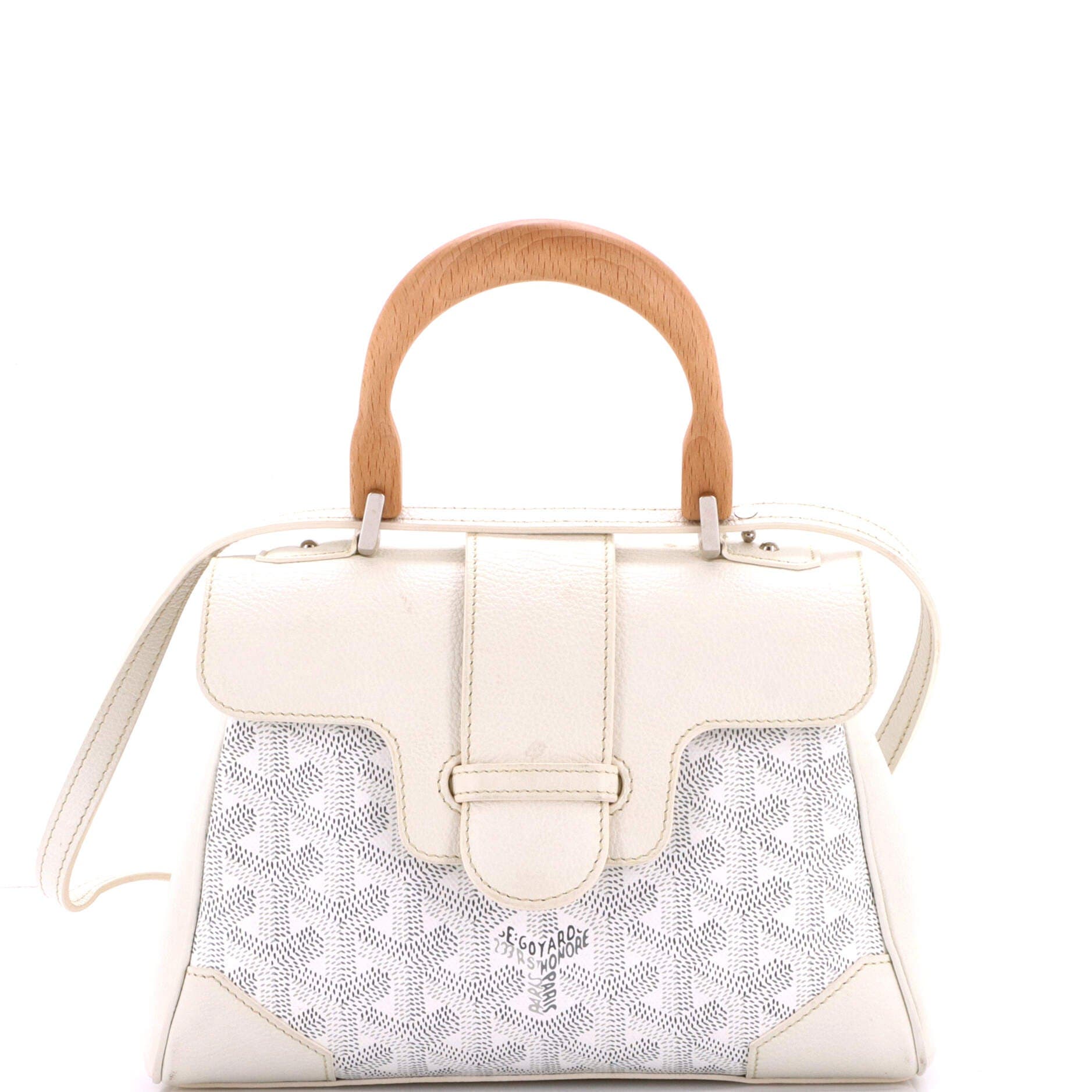 Pre-Owned Goyard Saigon Top Handle Bag Coated Canvas with Leather Mini, Main, color, White