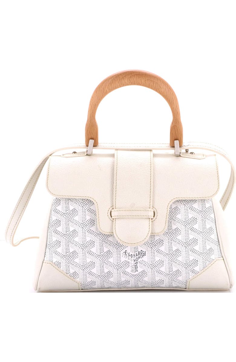 Pre-Owned Goyard Saigon Top Handle Bag Coated Canvas with Leather Mini, Main, color, White