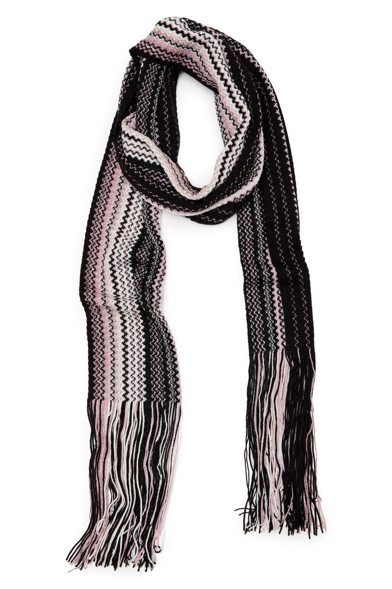 Zigzag Extra Long Metallic Wool Blend Skinny Scarf (Nordstrom Exclusive), Alternate, color, LAVENDER/ BLACK