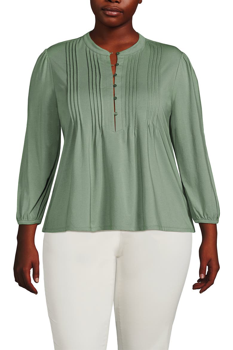 Lightweight Jersey Button Pintuck Top, Alternate, color, Lily Pad Green