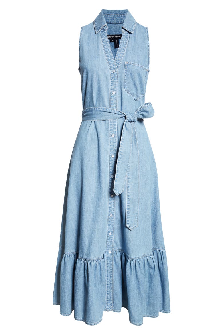 Edwina Sleeveless Cotton Denim Midi Shirtdress, Alternate, color, ICEBERG