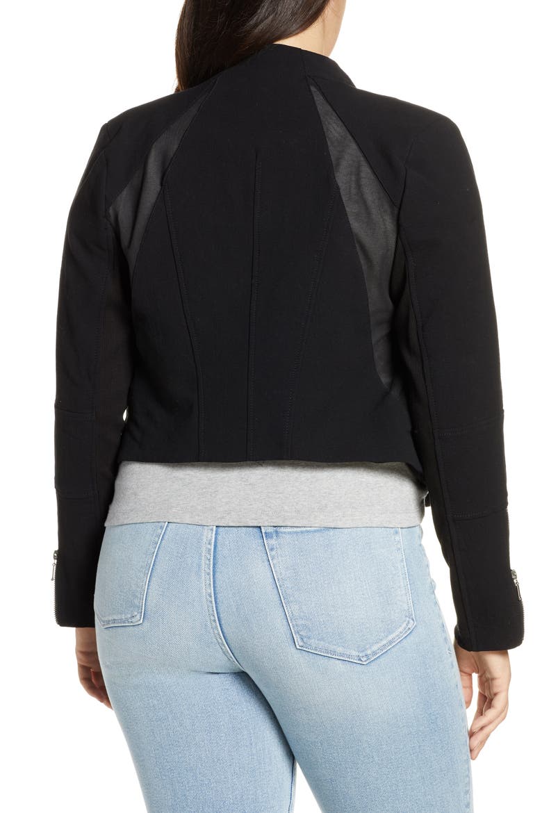 Mesh Detail Crepe Jacket, Alternate, color, SIN CITY
