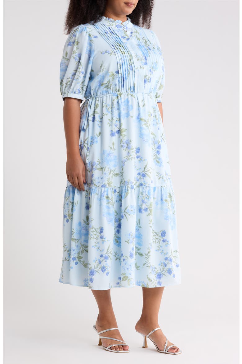 Dusty Floss Floral Pleated Midi Dress, Alternate, color, LIGHT BLUE MULTI