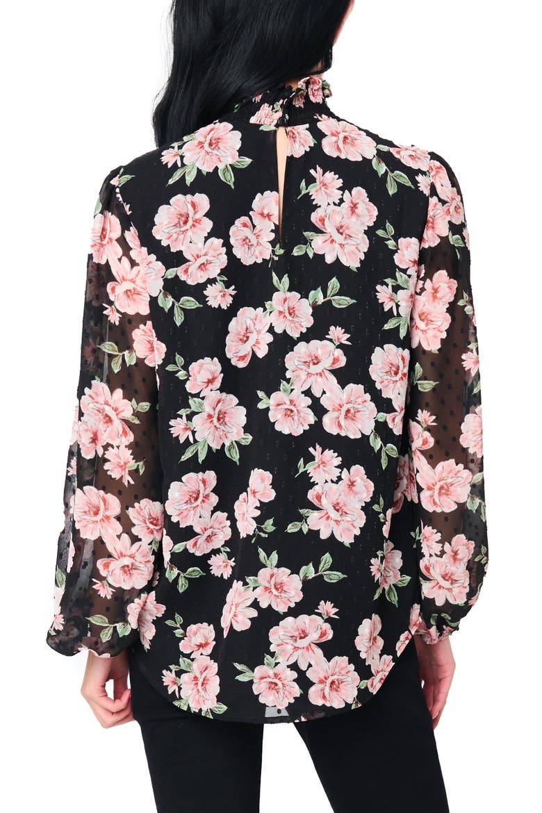 Sophia Floral Print Smocked Top, Alternate, color, BLACK PINK FLORAL