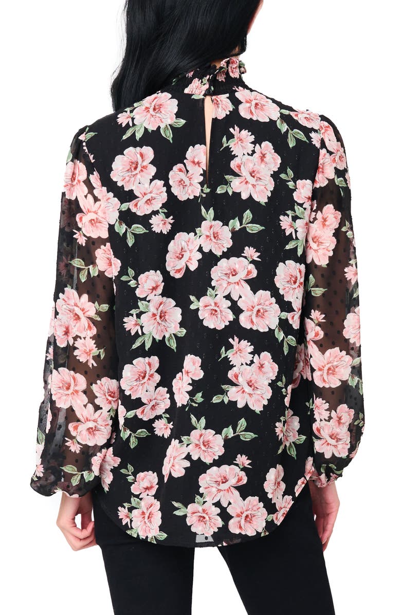 GIBSONLOOK Sophia Floral Print Smocked Top, Alternate, color, Black Pink Floral