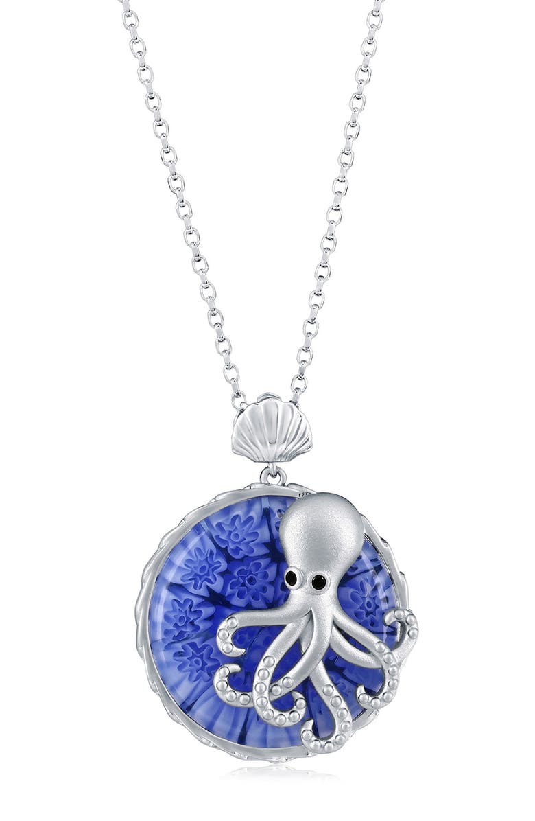 SIMONA Sterling Silver Venetian Murano Glass Pendant Necklace, Main, color, Blue/ Octopus