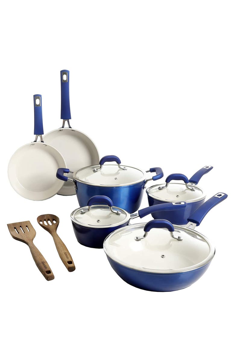 Kenmore Arlington 12 Piece Aluminum Ceramic Coated Nonstick Cookware Set, Main, color, Blue