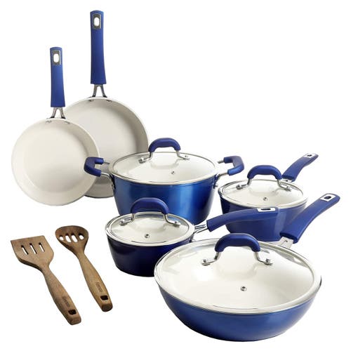 Kenmore Arlington 12 Piece Aluminum Ceramic Coated Nonstick Cookware Set In Blue