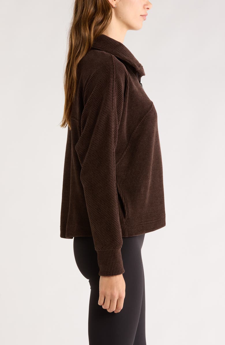 Zella Half Zip Waffle Stitch Sweatshirt, Alternate, color, Brown Mole Marl