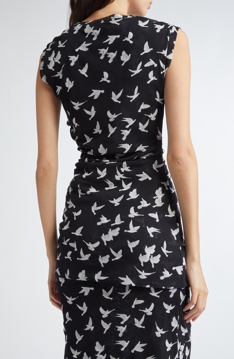 Stella McCartney Flying Bird Haze Gathered Mesh Top, Alternate, color, Black