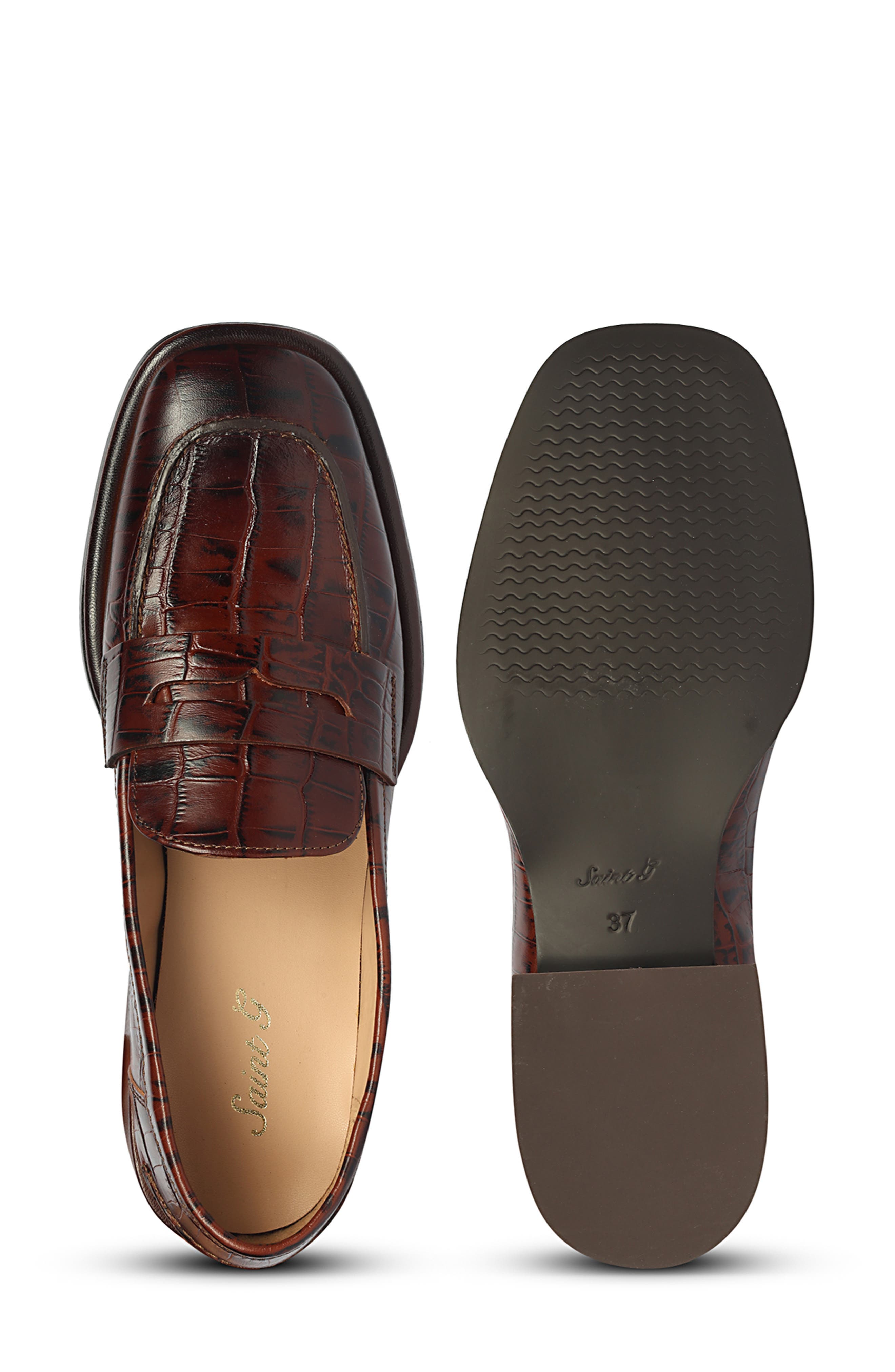 Carla Croc Embossed Loafer, Alternate, color, CHOCOLATE