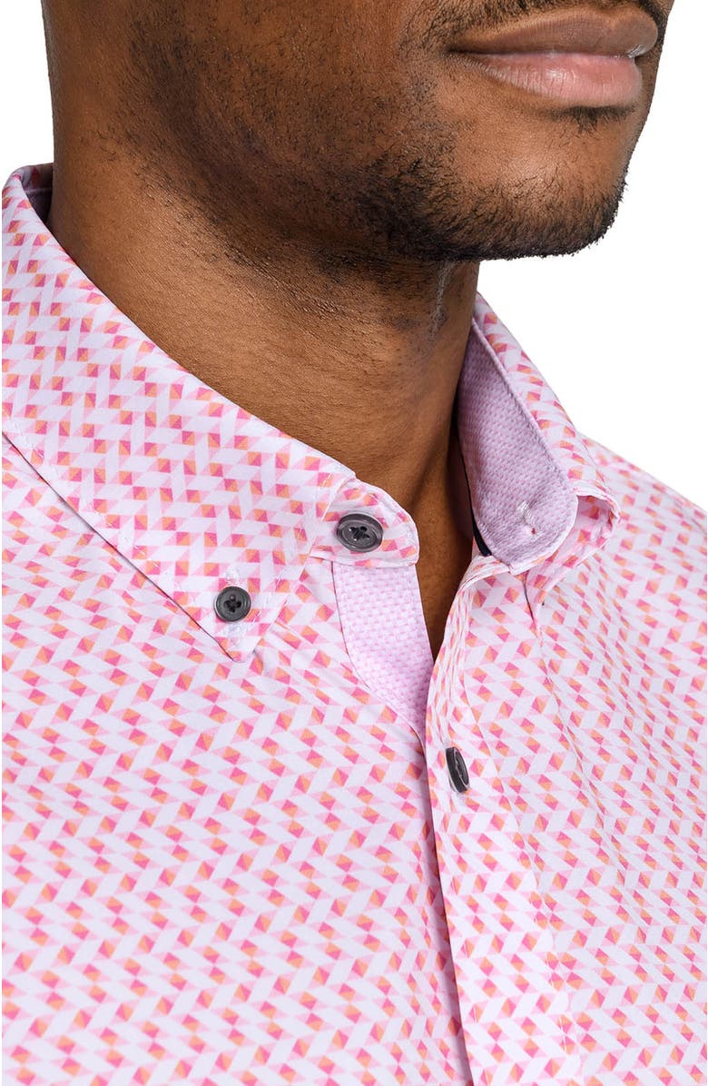 CONSTRUCT Slim Fit Zig Zag Woven Short Sleeve Basic Shirt, Alternate, color, White/Pink