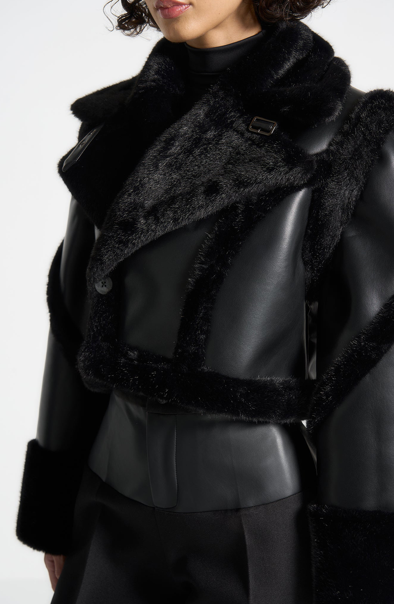 Manière De Voir Kena Leather & Plush 2-in-1 Gilet Jacket, Main, color, Black