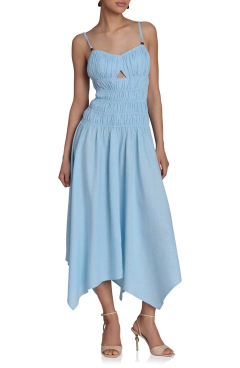 Shirred Handkerchief Midi Dress