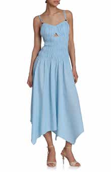 Shirred Handkerchief Midi Dress