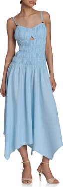 Avec Les Filles Shirred Handkerchief Midi Dress