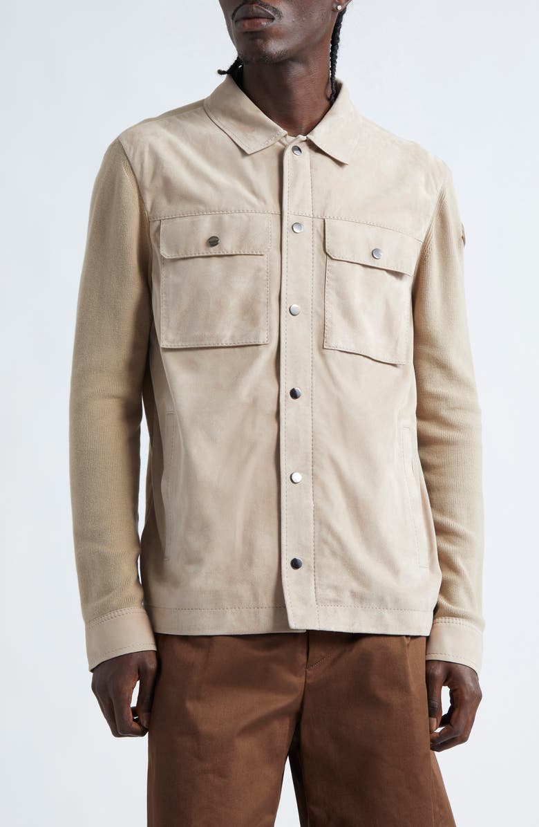 Moncler Leather & Cotton Knit Overshirt, Main, color,