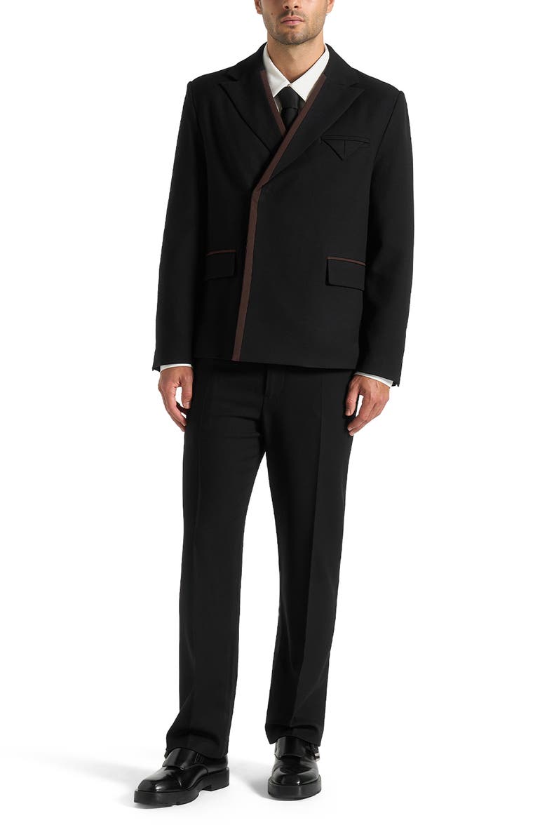 Manière De Voir Alec Double Breasted Suit Jacket With Contrast Lapel, Alternate, color, Black